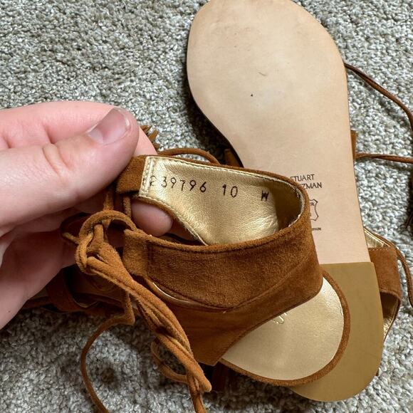 STUART WEITZMAN ROMANFLAT TIE STRAPPY GLADIATOR AMARETTO SUEDE SANDAL SZ 10 NEW - Picture 8 of 8